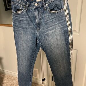J. Crew Blue Straight Leg Jeans with Metallic Ribbon Side Stripe